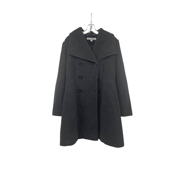 Larry Levine Womens Wool Blend Pea Coat Button Up Charcoal Size 12 Pockets - Picture 1 of 9
